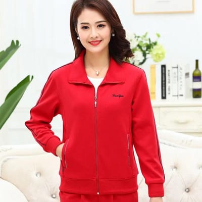 Dames Lente Herfst Effen Jas Revers Losse Lange Mouw Ochtendoefening Sport Top Jas 5XL rood
