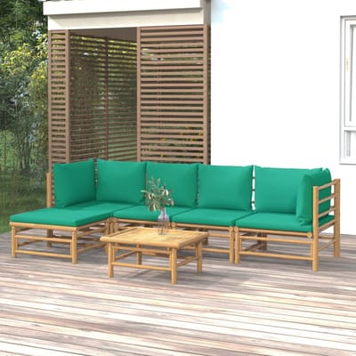 vidaXL - 6-delige - Loungeset - met - kussens - bamboe - groen