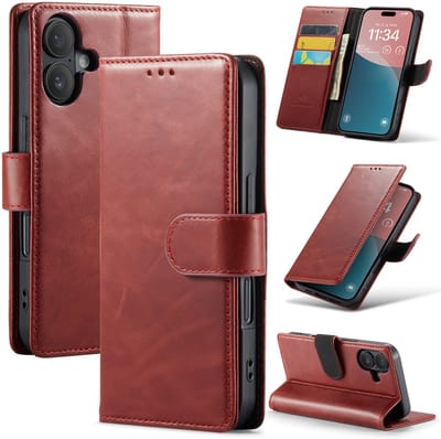 Casemania Echt Leren Hoesje Geschikt voor Apple iPhone 16 - Rood - Leer Wallet Bookcase - Portemonnee Telefoonhoesje met Pasjeshouder