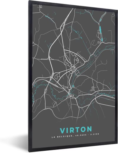 Fotolijst incl. Poster - Kaart – Plattegrond – Stadskaart – Virton – België - Grijs - 40x60 cm - Posterlijst