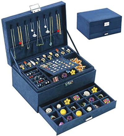 Sieraden Organizer Box voor Vrouwen - Navy Blue Fluwelen Opbergdoos voor Kettingen, Oorbellen, Ringen en Armbanden