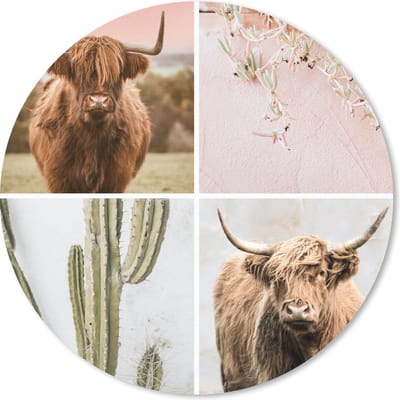 Muismat rond 20x20 cm - Mousepad Schotse hooglander - Collage - Vetplant - Ronde muismatten