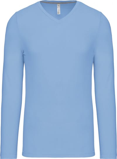 Kariban Herenshirt met lange mouwen en V-hals Sky Blue - S