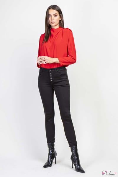Broek Toxik3 met hoge taille zwart 5 button slim fit