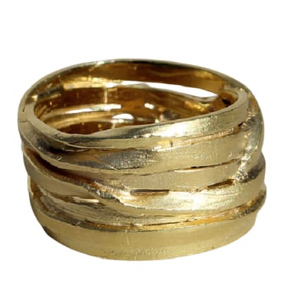 Schitterende 14 Karaat Vergulde Zilveren Brede Gewikkelde Ring 16.50 mm. (maat 52) model 12 Carmen