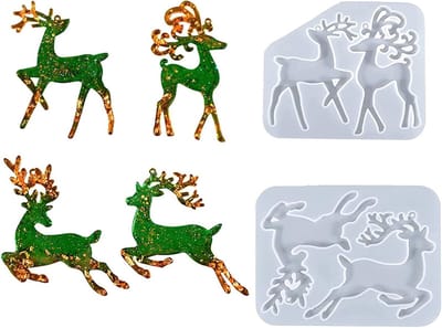 Siliconen Mallen voor Kerstmis - 2 Stuks Herten Mallen voor Resin, DIY Ambachten, Cadeaus, Kerstboom Hanger, Broche, Sleutelhanger, Kaars en Zeep Maken
