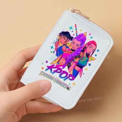 Perfect KPop Demon Hunters Dames Korte Portemonnees PU Leer Creditcardhouder Meerdere Sleuven Kleine Portemonnees met Rits Dames Clutch Portemonnee purple