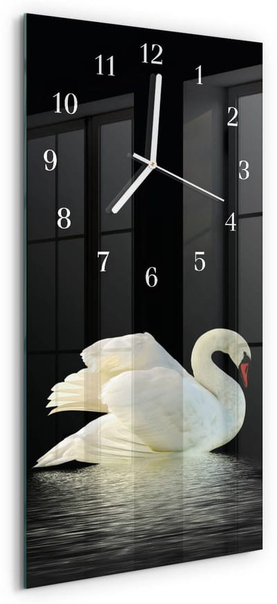 Tulup Wandklok - Zwaan Klok Glas Met Opdruk - 30x60 cm - Veelkleurig Moderne Wandklok Glas - Witte Handen - Rechthoekige Wandklok - Glazen Wandklok Design - Klok Glas Met Opdruk