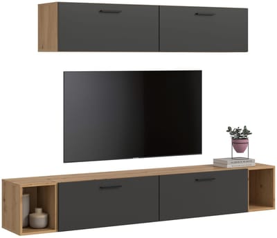 Woonkast in artisan eik en basalt - Moderne woonwand met opbergruimte - 202 cm breed