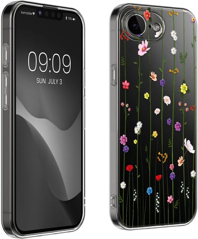 kwmobile telefoonhoesje geschikt voor Apple iPhone 17e / iPhone 16e hoes - Telefoonhoesje voor smartphone - Telefoon cover - Met glazen schermbeschermer - Wilde Bloemen Stengels design