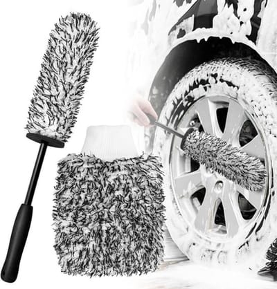2 pack - Velgenborstel - Autowielborstel Met Autowashandschoen - Microvezel Velgenborstel - Bandenborstel - Wheel Brush - Velgen Reiniger - Auto velgen borste - Autowielreinigingsborstel - Afneembare - Auto Borstel - Autoreinigingsset - Zwart