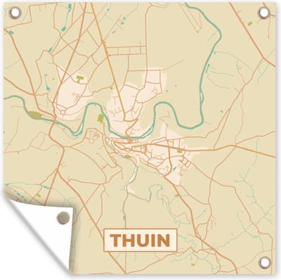 Tuin poster Plattegrond - Thuin - Stadskaart - Kaart - Vintage - 200x200 cm - Tuindoek
