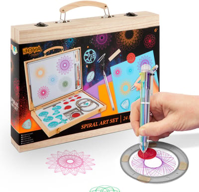 Spirograaf voor Kinderen - Tekenset in Houten Tekenkoffer - Knutselen Meisjes en Jongens - 24-delige Tekenset - Spirograph Sjablonen - Creatief Cadeau - Joya Creative