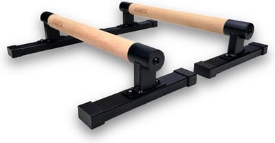 KRAKEN Parallettes 10 CM - Push Up Bars Opdruksteunen - Dip Bars Calisthenics - Houten Beukenhout Grip 4 cm Diameter - Poedergecoat Staal Frame - Max. 150 kg Belastbaar - Anti-Slip Voetjes - Bodyweight Training - Turnen, L-sit, Dips en Krachttraining