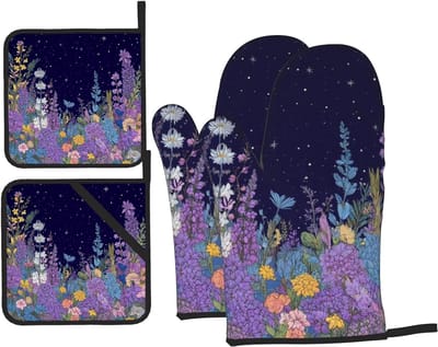Ovenwanten en Pannenlappen Set - Keukenhandschoenen Hittebestendig - Bescherming bij Koken - Hitte-isolerend Polyester - 20x20 cm