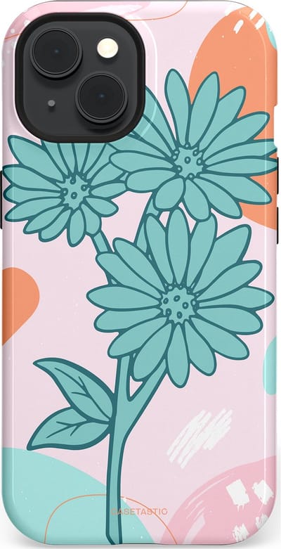 Casetastic hoesje geschikt voor Apple iPhone 15 - MagSafe - Dubbellaagse bescherming - Roze Oranje Bloemen - Fashion Case - Wit Mintgroen Lichtroze Lichtblauw