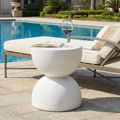 Bijzettafel Terrazzo - Tuinmeubel Tafel - Buiten Meubilair - Waterdicht Uv-bestendig - 39.5 x 39.5 x 45.5 cm - Wit