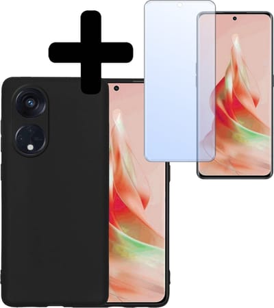 Hoesje - Met Screenprotector - Geschikt voor OPPO Reno 8T 4G - Sterk & Shockproof - Back Cover - Siliconen Case - Telefoon Hoes - Telefoonhoesjes - Zwart