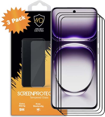 3-Pack MobyDefend Screenprotectors - Geschikt voor Oppo Reno12 - Screensaver Met Zwarte Randen - Gehard Glas