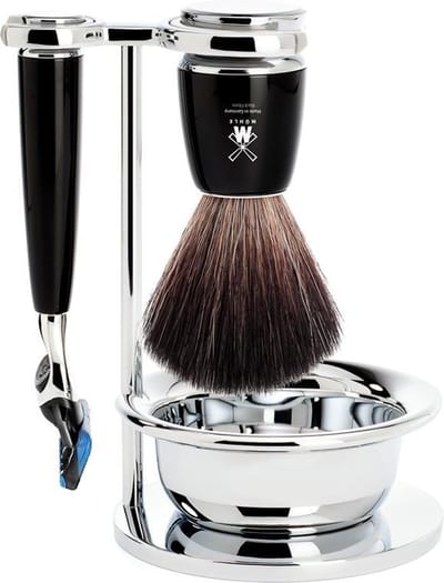 MÜHLE -Rytmo – Scheerset 4-delig - Black Fibre en Gillette Fusion - Handvatten kunsthars Zwart