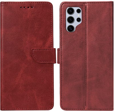 Rixus Bookcase For Samsung Galaxy S25 Ultra Dark Red