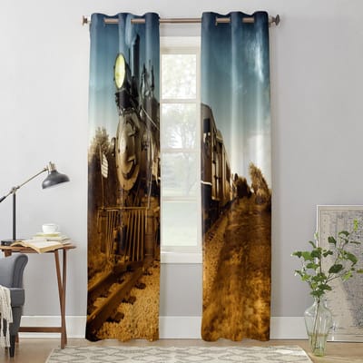 Moderne Raamgordijnen voor Woonkamer Trein Retro Stijl Landschap Gordijnen voor Kinder Slaapkamer Keukendecor Jaloezieën Draperieën 135W x 60H(cm) x1 gray