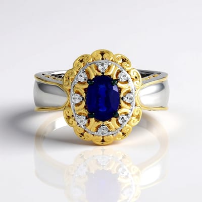 Cavill - Zilveren Ring 925 Sterling met Palladiumlaag - 0,72 ct Kobaltblauwe Spinel Ovaal Myanmar - 0,14 ct Cambodjaanse Zirkonen - Elegante Sieraad