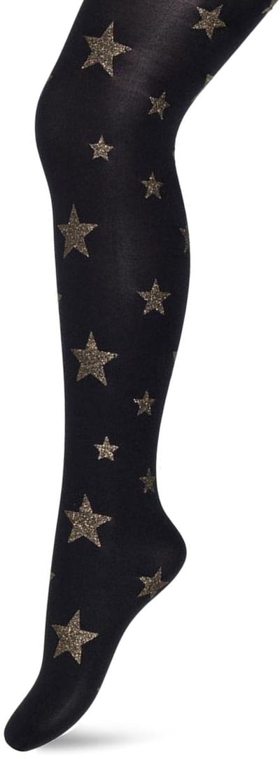 Bonnie Doon Kinder Panty met Glitter Sterren Zwart/Goud 50 Denier maat 116/122 - Meisjes Panty - Glitter Sterretjes - Panty Kinderen 50 den - Tiener Panty - Feestelijk - Kids Twinkling Starts Tights Doorschijnend - Black/Gold - BN553973.135