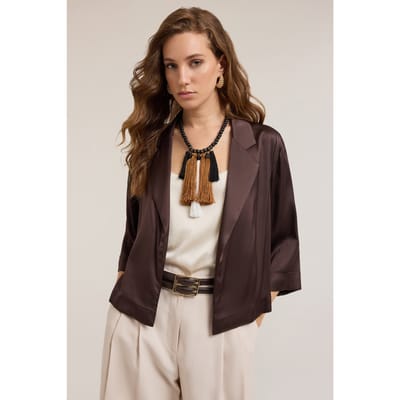 Motivi Stretch Satin Deconstructed Jacket Brown Size: 42 | Blazers Outlet | Dames | Bruin