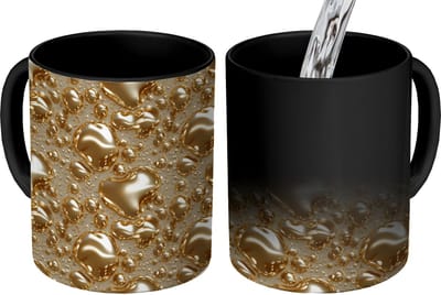 Magische Mok - Foto op Warmte Mokken - Koffiemok - Druppels - Organisch - Goud - Magic Mok - Beker - 350 ML - Theemok
