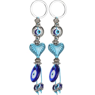 2 Pièces Porte-clés Œil Porte-bonheur Bleu Amulette Turque Pendentif Perles en Forme de Cœur Porte-clés Bijou Cadeau gray