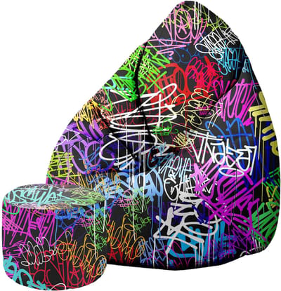 DreamRoots Oxford Zitzak voor Volwassenen – Luxe Beanbag met Voetsteun en Afneembare Hoes – Inclusief Vulling – 80x80x120 cm - Graffiti