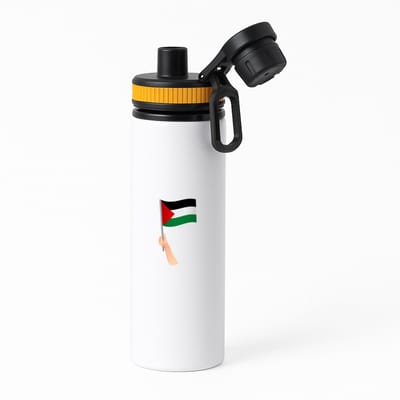 Hacebo® - Palestina vlag met hand waterfles met draaidop oranje - mensen die liefde willen geven aan Palestina - degene die van Palestina houden - supporten - oorlog - verjaardagscadeautje - gift - geschenk - kado - water fles - 850ML