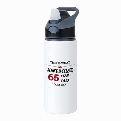 Hacebo® - An awesome 65 year waterfles met rietje zwart - Hoera 65 jaar - 65 geworden - verjaardagscadeau - cadeau voor opa - water fles - 650ML