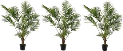 3x Groene Areca/goudpalm kunstplant 125 cm in zwarte plastic pot - Kamerplant kunstplanten/nepplanten