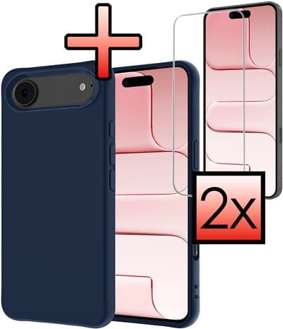 Hoesje - Met 2x Screenprotector - Geschikt voor Apple iPhone Air - Sterk & Shockproof - Back Cover - Siliconen Case - Telefoon Hoes - Donkerblauw
