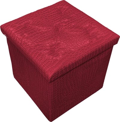 Zitkist Opberger - Voetenbank Bankje - Extra Zitruimte - Inklapbaar Ruimtebesparend - 38x38x38 cm - Rood