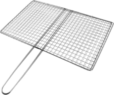 Daity 1 stuk - Roestvrijstalen visgrillmand met handvat — Draagbare grillmand voor groenten en vlees, ideaal voor kamperen, barbecueën, terrassen en picknicks (opvouwbaar ontwerp) — Afmetingen: 17 x 15 inch