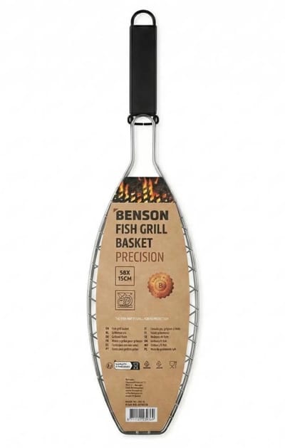 Benson BBQ-grillmand voor vis 58 cm met antiaanbaklaag en handvat