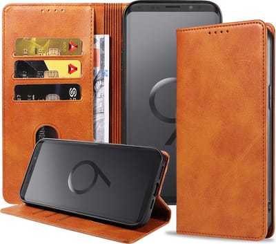 Smartphonica Samsung Galaxy S9 Plus leren hoesje met magnetische sluiting en pashouders book case – Bruin geschikt voor Samsung Galaxy S9 Plus