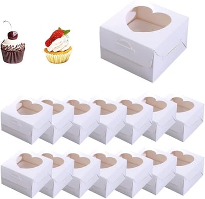 Set van 30 Mini Cake Dozen met Duidelijk Venster, Hartvormig voor Cupcakes, Muffins en Taarten - 10 x 10 x 6,5 cm