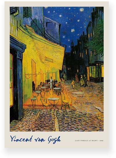 Poster 20x30 cm - Café Terrace at Night - Vincent van Gogh - Terras - Sterrenhemel - Geel - Blauw - Beige - Postimpressionistisch - Stedelijk - Muurdecoratie - Wanddecoratie