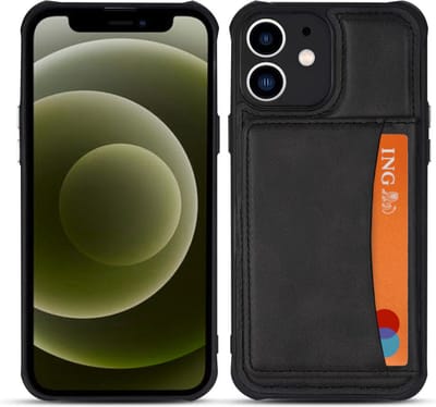 Armordrop Hoesje Met Pasjeshouder Geschikt Voor iPhone 12 Mini - Backcover Hoesje Met Portemonnee - Ruimte Voor 3 Pasjes - Zwart