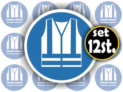Jerma - Veiligheidshesje verplicht - ISO norm - sticker - 12st Ø 4.5cm - Weerbestendig - Krasbestendig