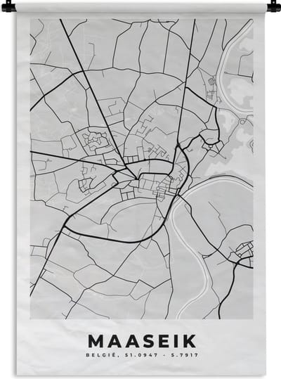 Wandkleed - Wanddoek - België – Maaseik – Stadskaart – Kaart – Zwart Wit – Plattegrond - 120x180 cm - Wandtapijt