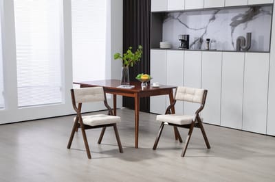 Sweiko Eetkamerstoel - Set van 2 klapstoelen - Stapelbaar - Massief houten poten - Crème