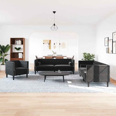 vidaXL - 3-delige - Loungeset - Chesterfield - met - bolsters - fluweel - zwart