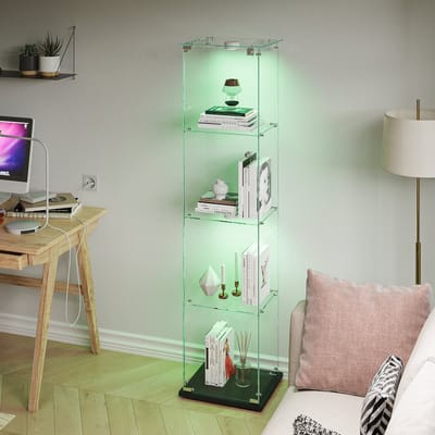Glazen Vitrinekast met 4 Etages, 163cm Hoog, 6kg, Met Slot, Voor Verzameling, Modellen en Decoratie