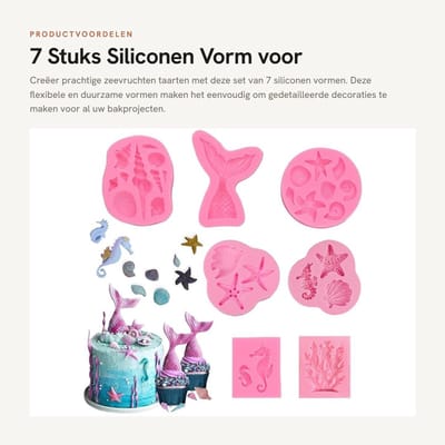 Dailygoods- Siliconen Vormen 7 Stuks - 3D Zeedieren - Fondant Mallen - Taartdecoratie - Silicone Vormen - Afmetingen 11 x 6,5 x 1,7 cm - Bakvormen