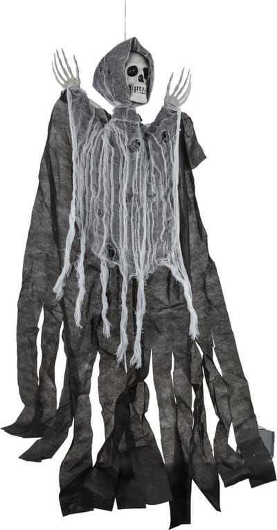 Horror hangdecoratie spook/geest/skelet pop grijs 90 cm - Halloween decoratie poppen